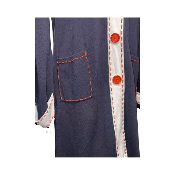 Like New 1960 Navy Blue Peter Pan Collar Long Sleeve Button Down Dress/Cardigan - Picture 4 of 11